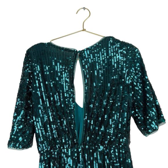 Asos TFNC Emerald Green Sequin Mini Party Disco New Years Dress Size US 10 WP638 - Picture 5 of 10